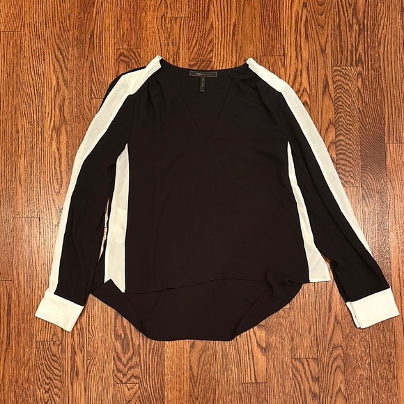 BCBGMaxAzria Black and White Boxy Long Sleeve Blouse - Picture 1 of 1
